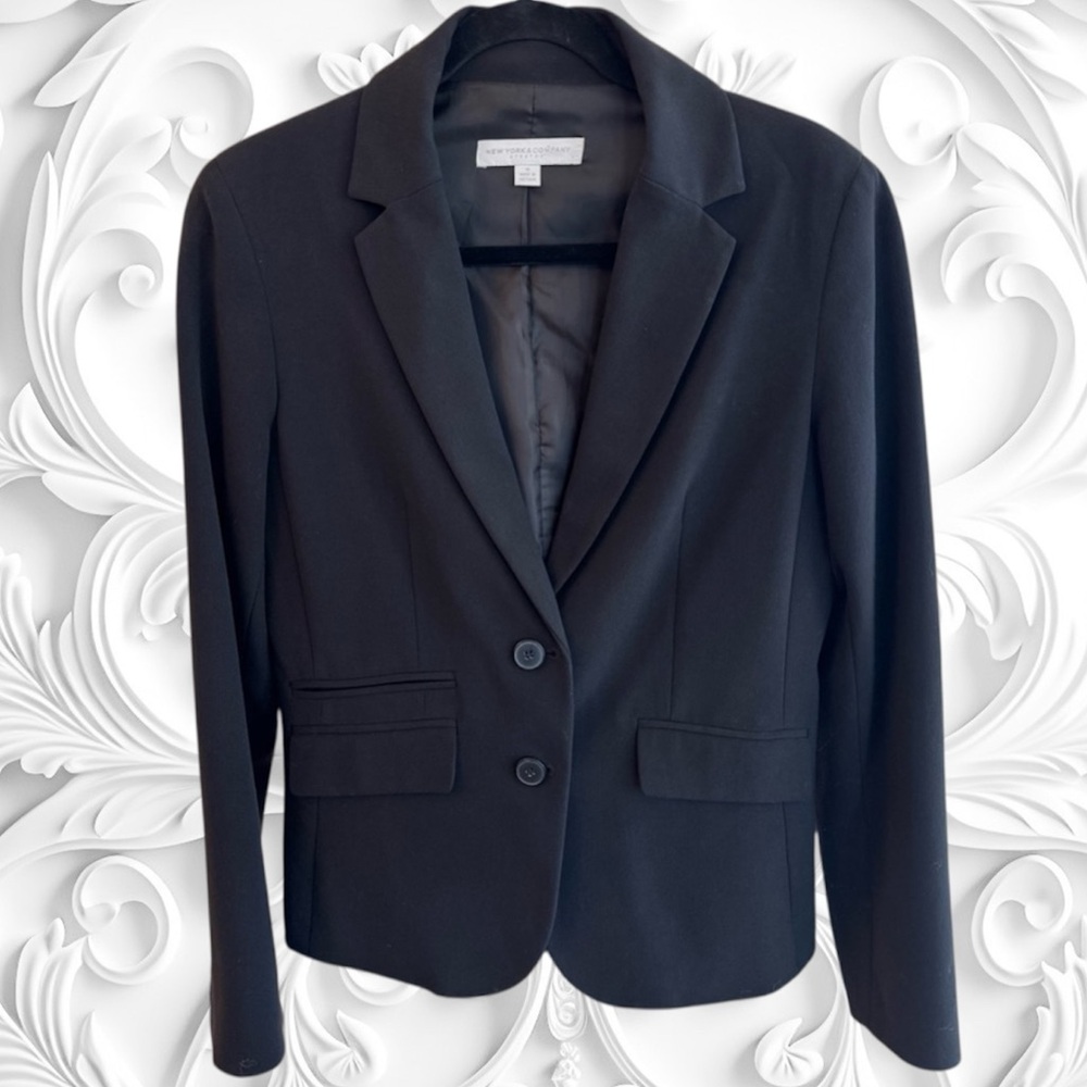 New York & Company Black Stretch Blazer Jacket w/Button Detail